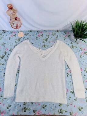 Butterfly 🦋 Back Cozy Women's Ivory V-Neck Sweater